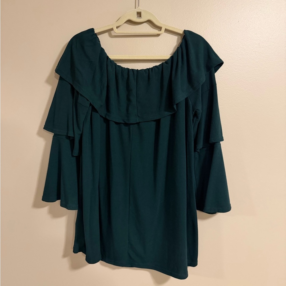 She + Sky Off-Shoulder Ruffle Tunic Sweater - Picture 3 of 7